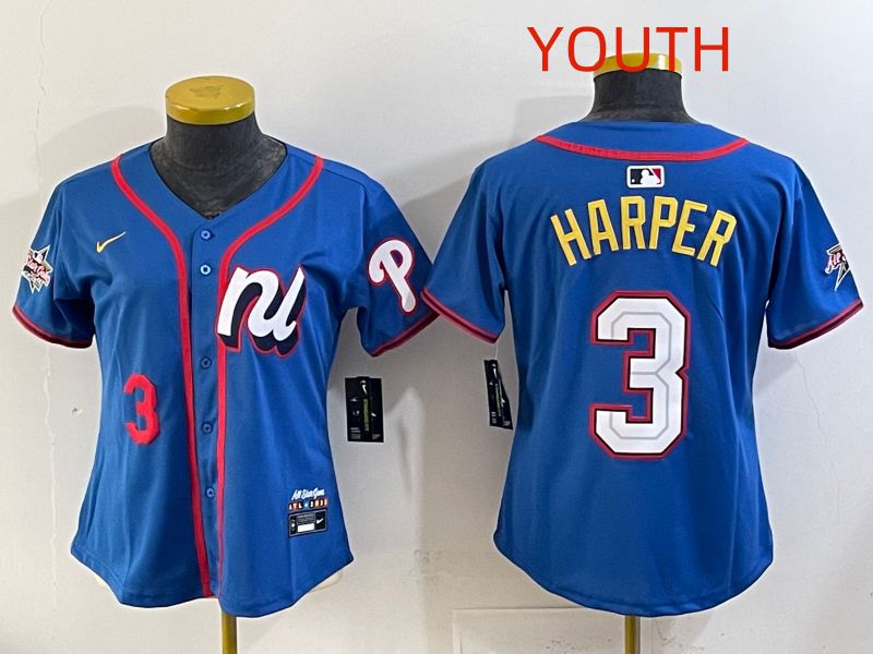 Youth 2025 Philadelphia Phillies #3 Harper Blue All star Nike MLB Jersey style 05->youth mlb jersey->Youth Jersey